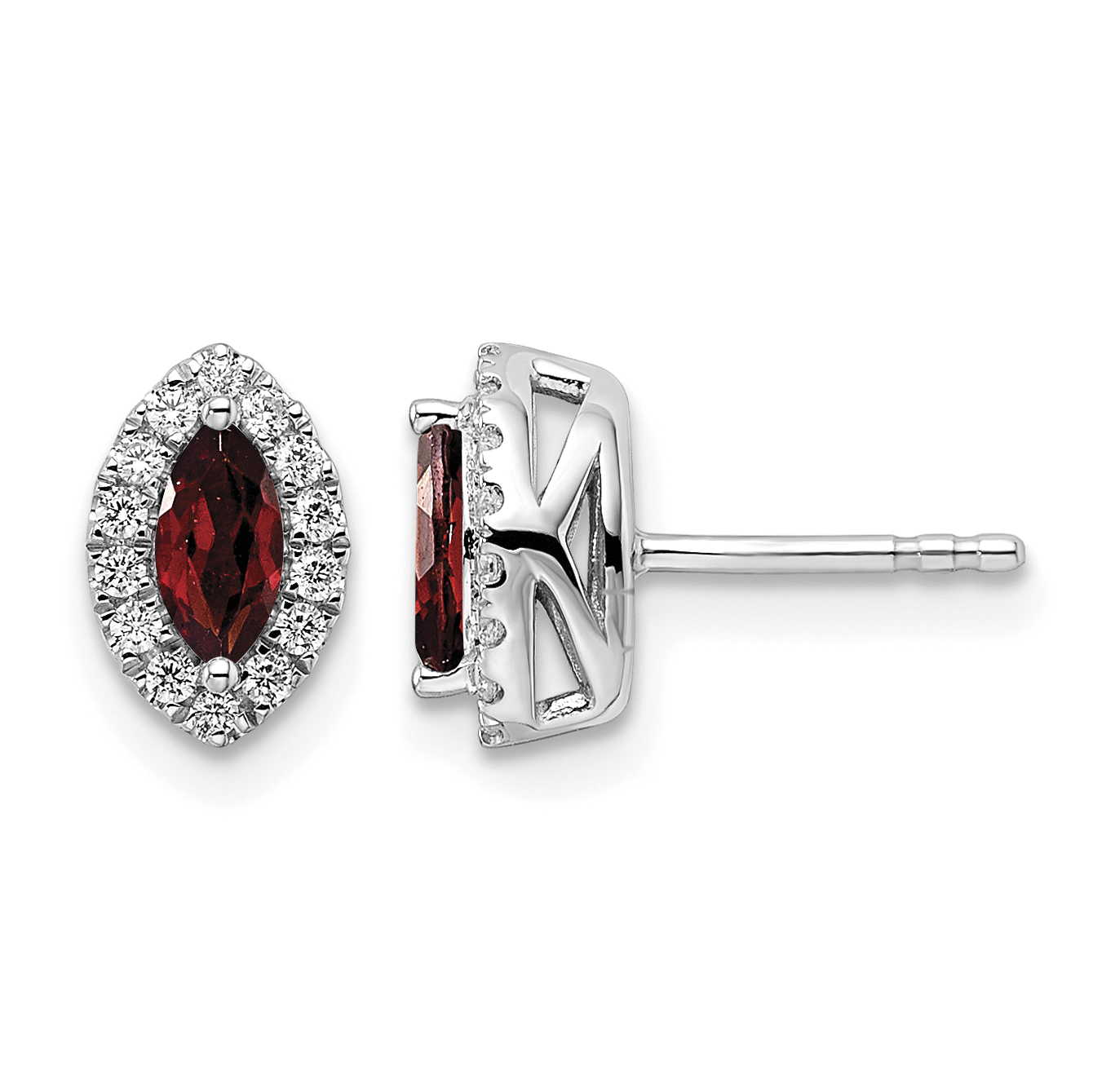 14k White Gold 1/5 carat Lab Grown Diamond VS/SI+ G+ and Garnet January Birthstone Post Earrings (EM9354-GA-020-WLG)