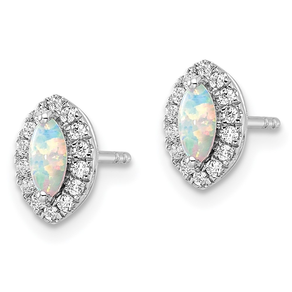 14k White Gold 1/5 carat Lab Grown Diamond VS/SI+ G+ and Lab Created Opal October Birthstone Post Earrings (EM9354-OP-020-WLG)