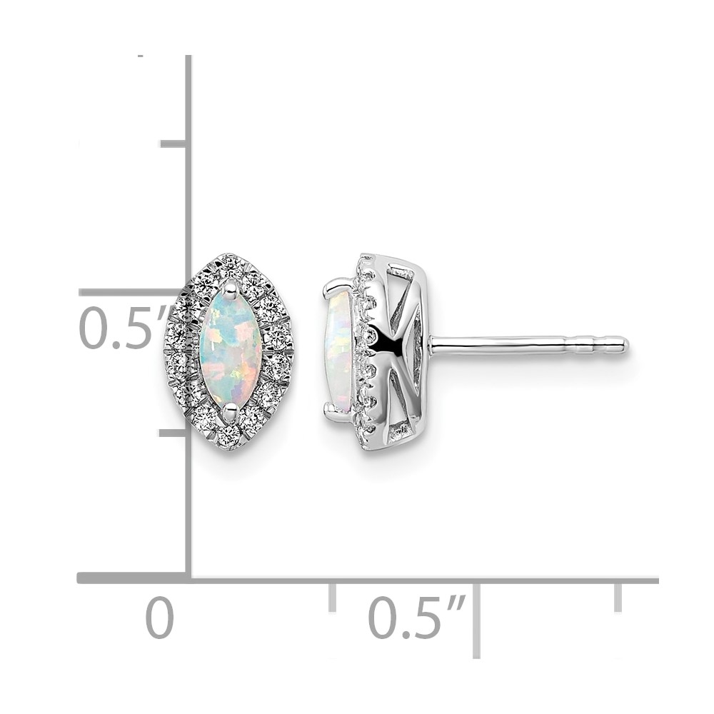 14k White Gold 1/5 carat Lab Grown Diamond VS/SI+ G+ and Lab Created Opal October Birthstone Post Earrings (EM9354-OP-020-WLG)