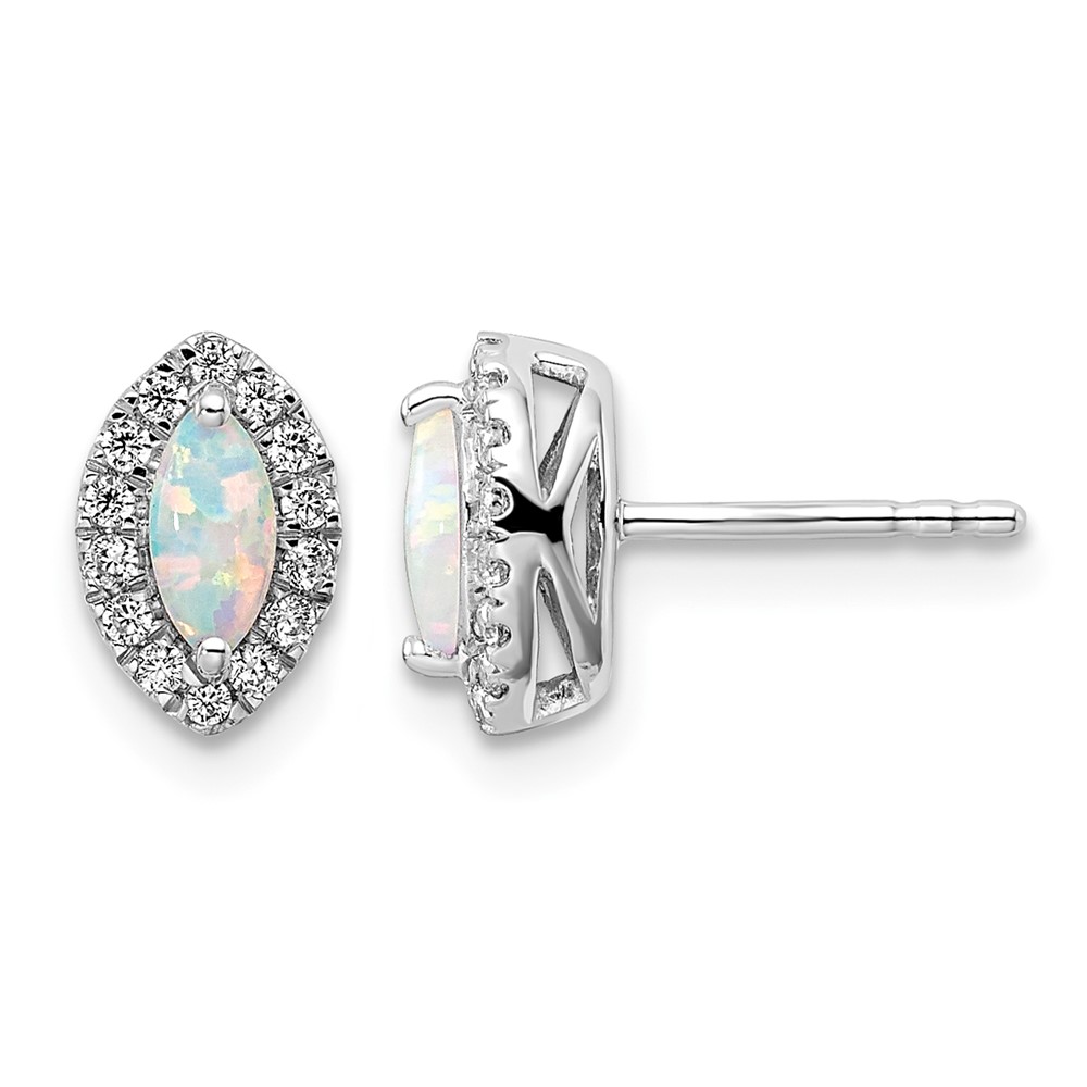 14k White Gold 1/5 carat Lab Grown Diamond VS/SI+ G+ and Lab Created Opal October Birthstone Post Earrings (EM9354-OP-020-WLG)