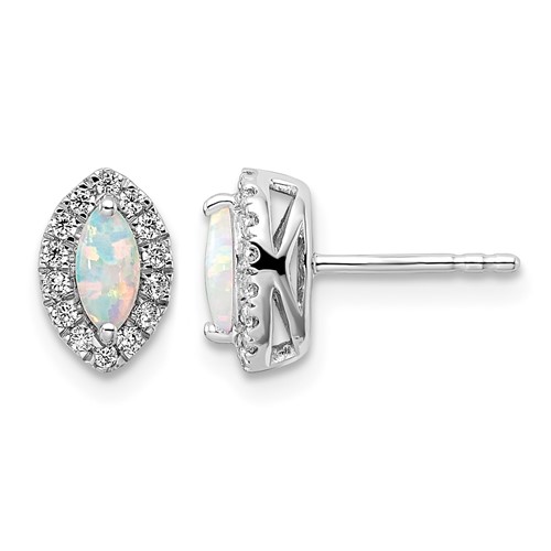 14K White Gold 0.20 Carat Lab Grown Diamond VS SI+ G+ and Lab Created Opal October Birthstone Post Earrings