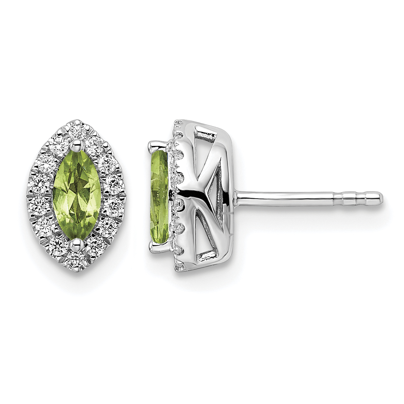14k White Gold 1/5 carat Lab Grown Diamond VS/SI+ G+ and Peridot August Birthstone Post Earrings (EM9354-PE-020-WLG)