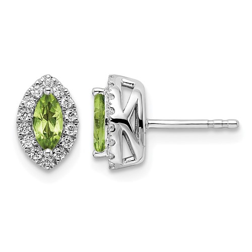 14K White Gold 0.20 Carat Lab Grown Diamond VS SI+ G+ and Peridot August Birthstone Post Earrings