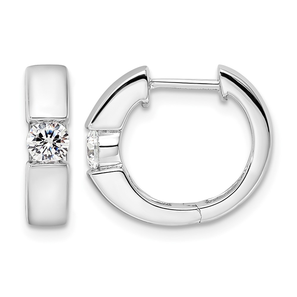 True Origin 14K White Gold 0.25 Carat Lab Grown Diamond VS+ F+ Hinged Hoop Complete Earrings