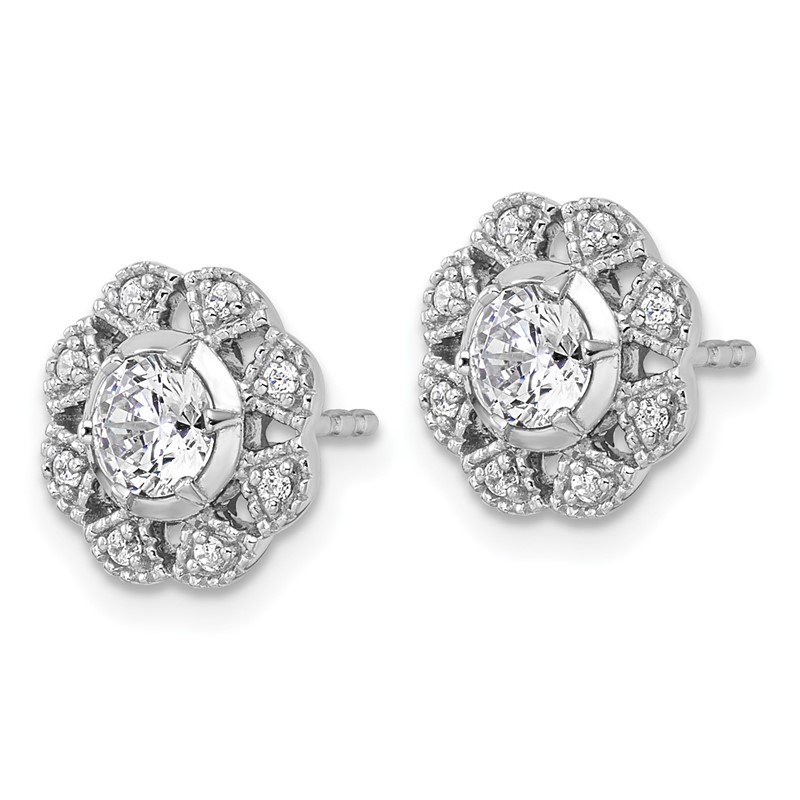 True Origin 14k White Gold 3/4 carat Lab Grown Diamond VS DEF Floral Post Earrings