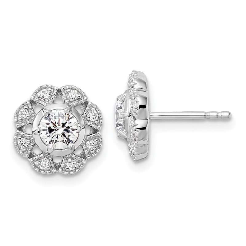 True Origin 14k White Gold 3/4 carat Lab Grown Diamond VS DEF Floral Post Earrings