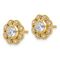 True Origin 14K Yellow Gold 0.75 Carat Lab Grown Diamond VS+ F+ Complete Floral Post Earrings view 2