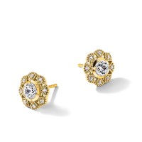 True Origin 14K Yellow Gold 0.75 Carat Lab Grown Diamond VS+ F+ Complete Floral Post Earrings view 5
