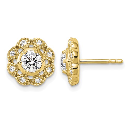 True Origin 14K Yellow Gold 0.75 Carat Lab Grown Diamond VS+ F+ Complete Floral Post Earrings