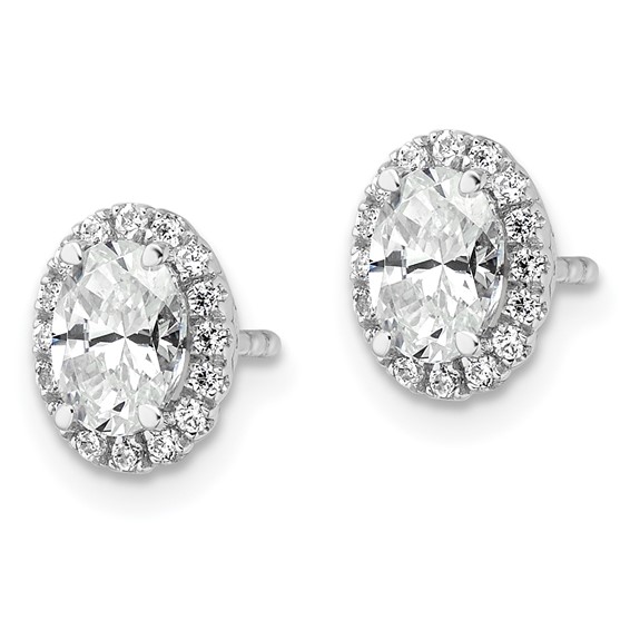 14k White Gold 1 1/5 carat Lab Grown Diamond VS/SI+ G+ Oval Halo Stud Earrings