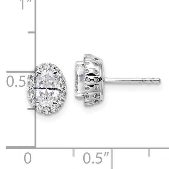 14k White Gold 1 1/5 carat Lab Grown Diamond VS/SI+ G+ Oval Halo Stud Earrings