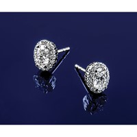 14K White Gold 1.20 Carat Lab Grown Diamond VS SI+ G+ Oval Halo Stud Earrings view 5