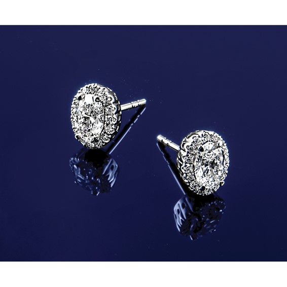 14k White Gold 1 1/5 carat Lab Grown Diamond VS/SI+ G+ Oval Halo Stud Earrings