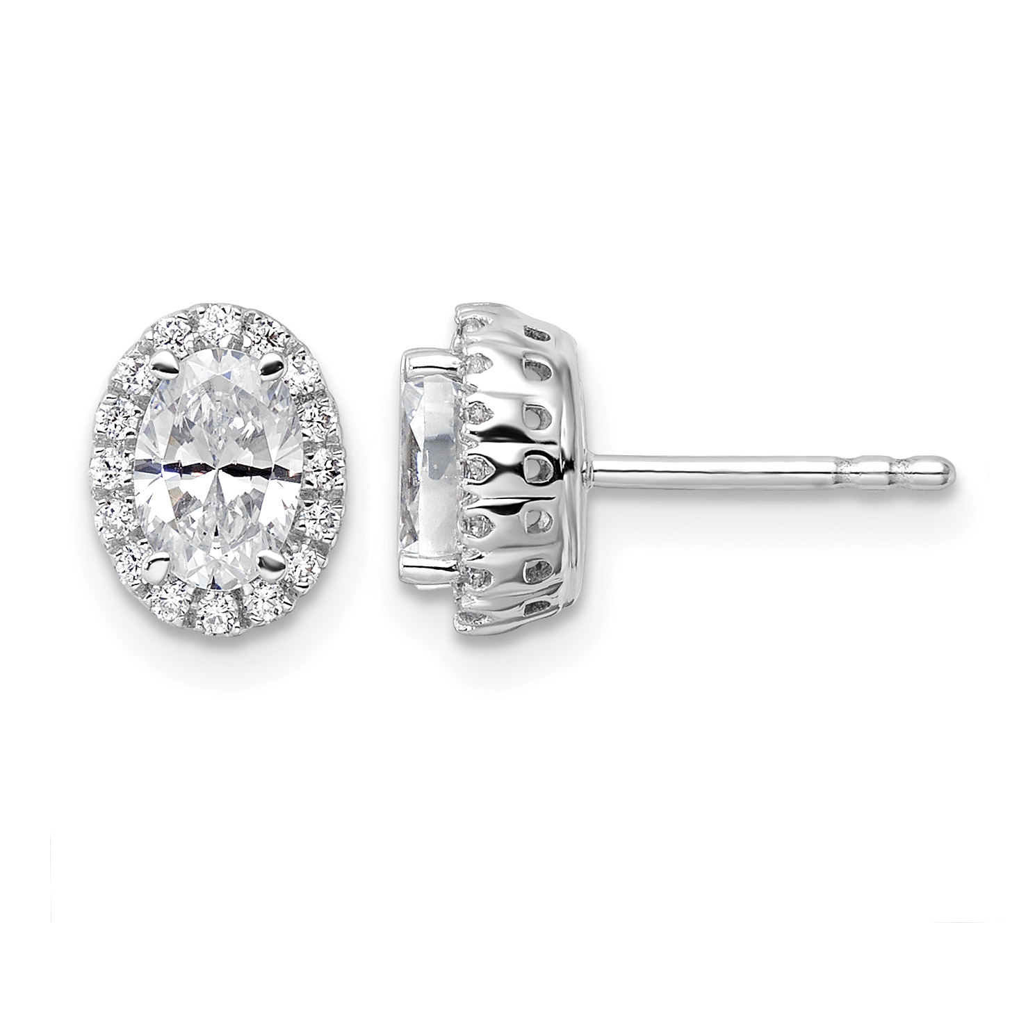 14k White Gold 1 1/5 carat Lab Grown Diamond VS/SI+ G+ Oval Halo Stud Earrings (EM9472-120-WLG)