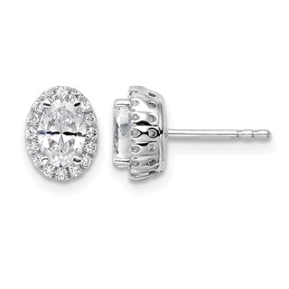 14k White Gold 1 1/5 carat Lab Grown Diamond VS/SI+ G+ Oval Halo Stud Earrings