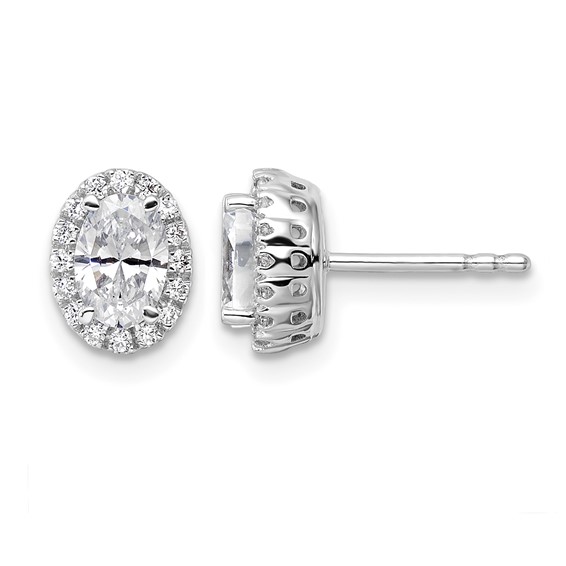 14k White Gold 1 1/5 carat Lab Grown Diamond VS/SI+ G+ Oval Halo Stud Earrings