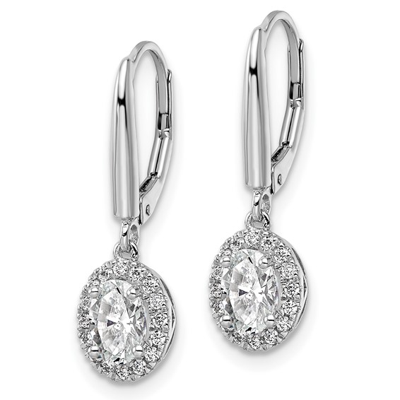14k White Gold 1 1/5 carat Lab Grown Diamond VS/SI+ G+ Complete Oval Drop Leverback Earrings