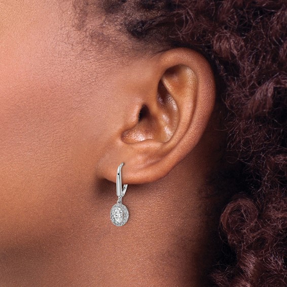 14k White Gold 1 1/5 carat Lab Grown Diamond VS/SI+ G+ Complete Oval Drop Leverback Earrings