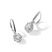 14K White Gold 1.50 Carat Lab Grown Diamond VS SI+ G+ Complete Round Fashion Halo Post Earrings view 5