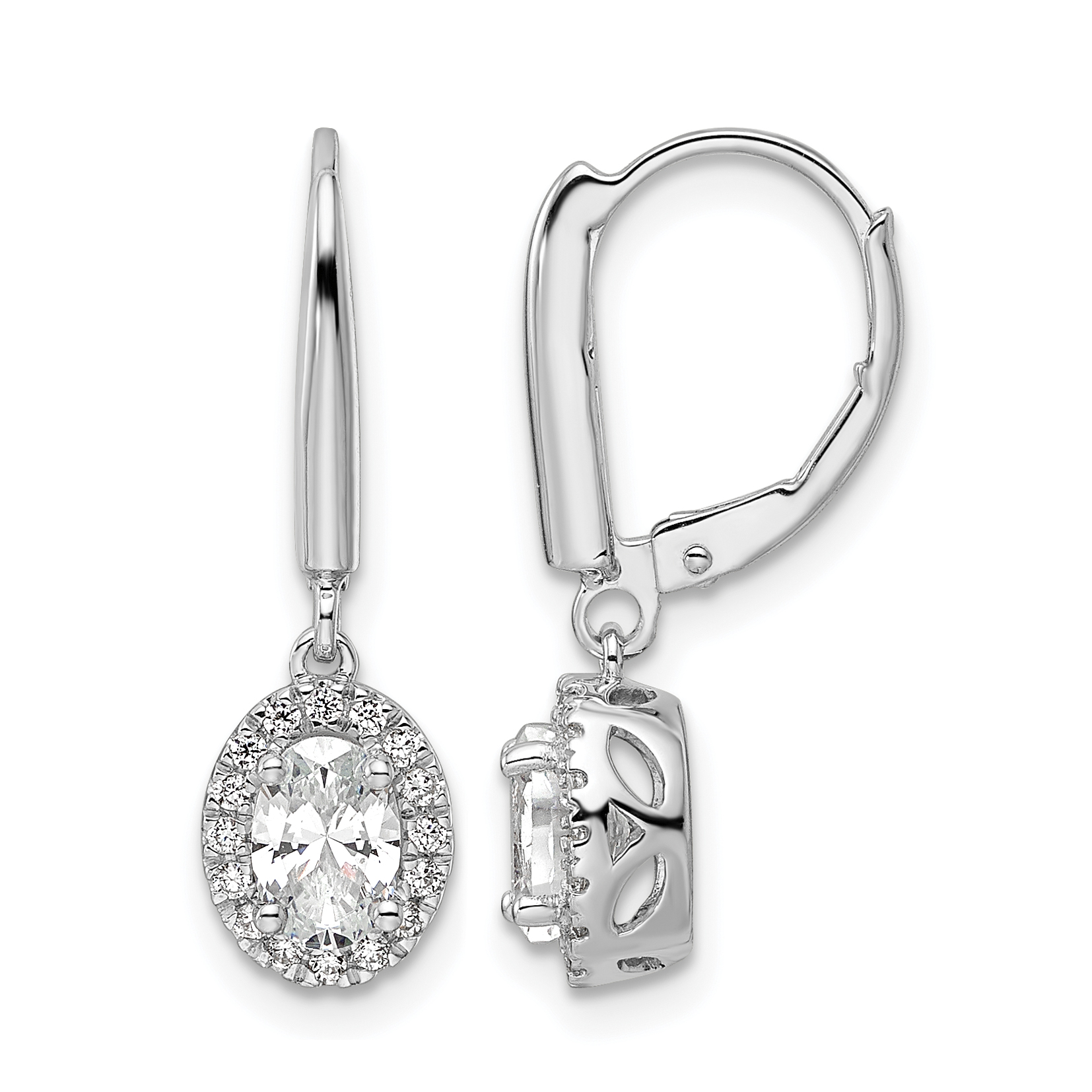 14k White Gold 1 1/5 carat Lab Grown Diamond VS/SI+ G+ Complete Oval Drop Leverback Earrings (EM9475-120-WLG)