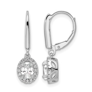 14k White Gold 1 1/5 carat Lab Grown Diamond VS/SI+ G+ Complete Oval Drop Leverback Earrings