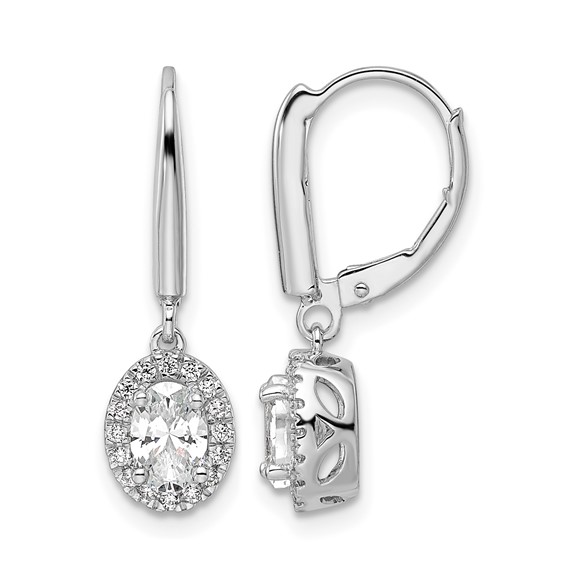 14k White Gold 1 1/5 carat Lab Grown Diamond VS/SI+ G+ Complete Oval Drop Leverback Earrings
