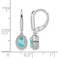 Pure Serenity 14K White Gold 0.20 Carat Lab Grown Diamond VS SI+ G+ and Lab Created Paraiba Leverback Dangle Earrings view 2