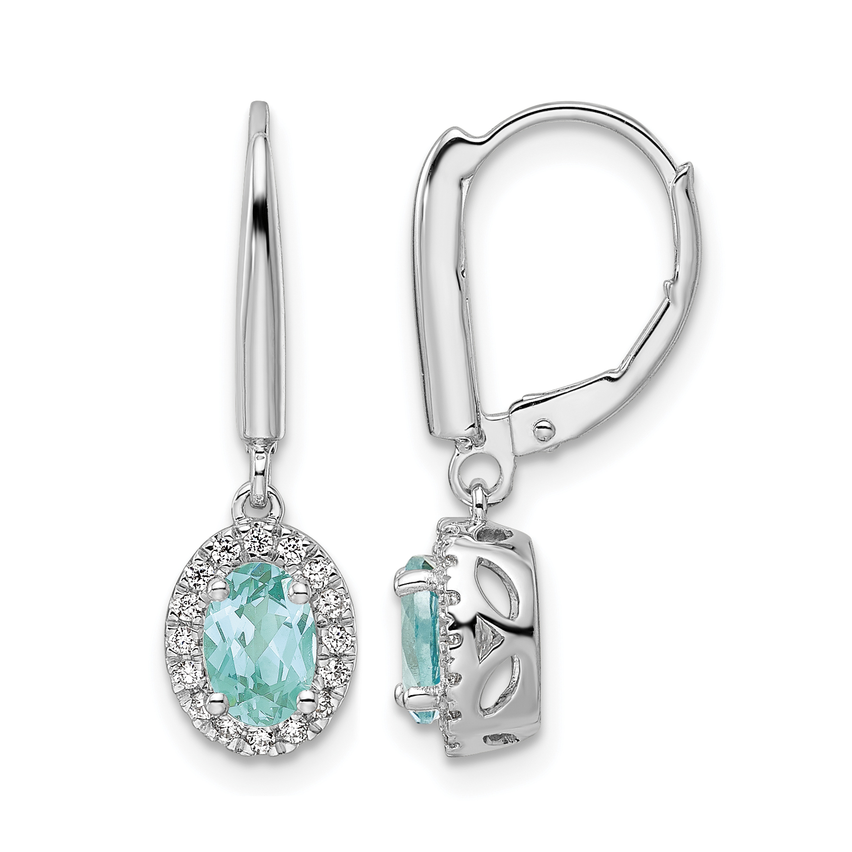 Pure Serenity 14k White Gold 1/5 carat Lab Grown Diamond VS/SI+ G+ and Lab Created Paraiba Leverback Dangle Earrings (EM9475-CP-120-WLG)