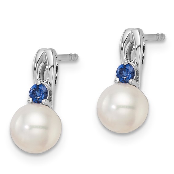 Sterling Silver Pearl & Blue CZ Fashion Post Drop Earrings