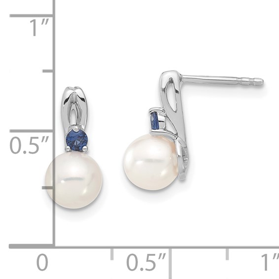 Sterling Silver Pearl & Blue CZ Fashion Post Drop Earrings