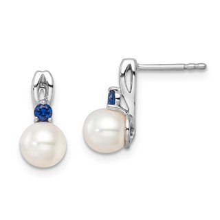 Sterling Silver Pearl & Blue CZ Fashion Post Drop Earrings