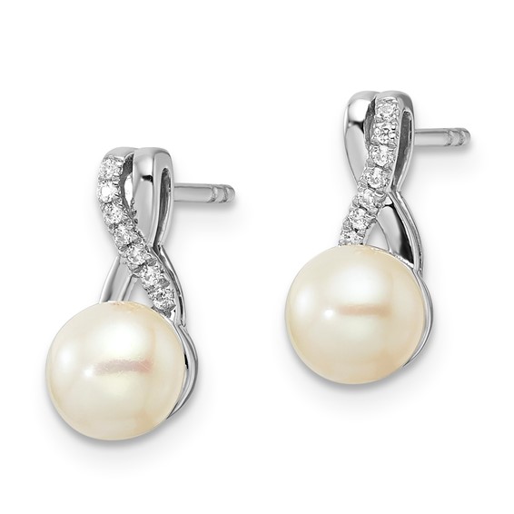 Sterling Silver Pearl & CZ Fashion Post Drop Earrings