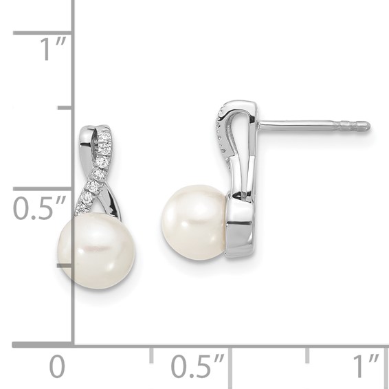 Sterling Silver Pearl & CZ Fashion Post Drop Earrings