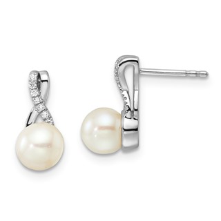 Sterling Silver Pearl & CZ Fashion Post Drop Earrings