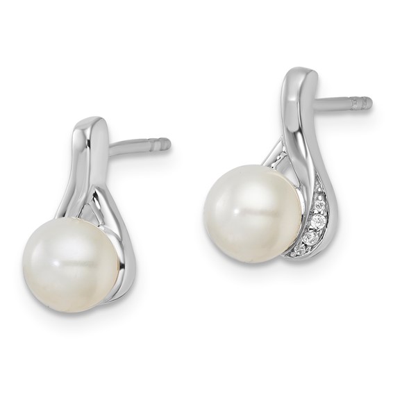 Sterling Silver Pearl & CZ Fashion Post Drop Earrings