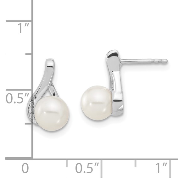 Sterling Silver Pearl & CZ Fashion Post Drop Earrings