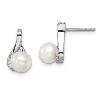 Sterling Silver Pearl & CZ Fashion Post Drop Earrings