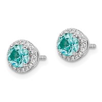 Pure Serenity 14K White Gold 0.12 Carat Lab Grown Diamond VS SI+ G+ and Lab Created Paraiba Post Earrings view 2