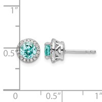 Pure Serenity 14K White Gold 0.12 Carat Lab Grown Diamond VS SI+ G+ and Lab Created Paraiba Post Earrings view 4