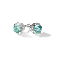 Pure Serenity 14K White Gold 0.12 Carat Lab Grown Diamond VS SI+ G+ and Lab Created Paraiba Post Earrings view 5