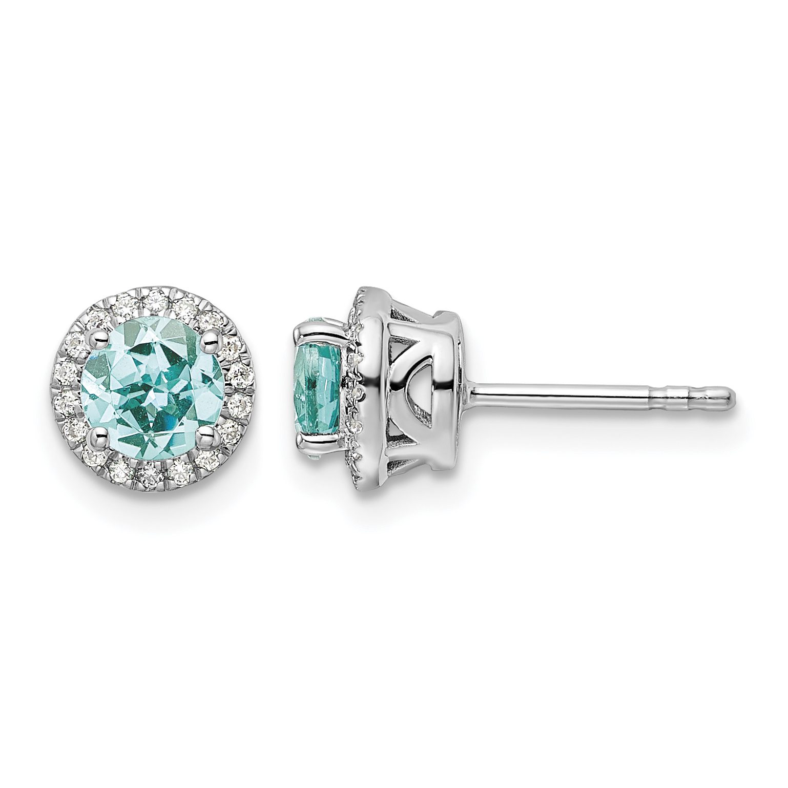 Pure Serenity 14k White Gold 1/8 carat Lab Grown Diamond VS/SI+ G+ and Lab Created Paraiba Post Earrings (EM9526-CP-015-WLG)