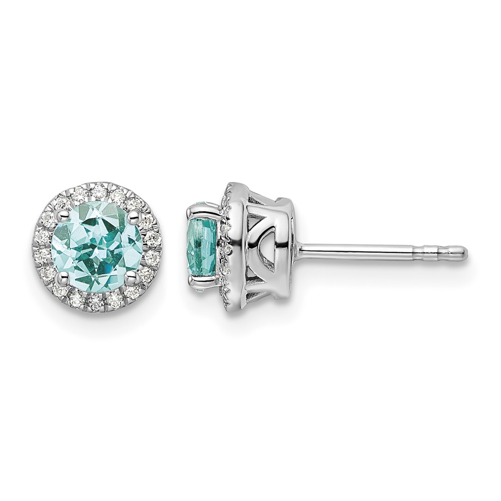 Pure Serenity 14K White Gold 0.12 Carat Lab Grown Diamond VS SI+ G+ and Lab Created Paraiba Post Earrings