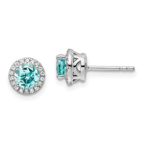 Pure Serenity 14k White Gold 1/8 carat Lab Grown Diamond VS/SI+ G+ and Lab Created Paraiba Post Earrings