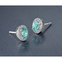 Pure Serenity 14K White Gold 0.10 Carat Lab Grown Diamond VS SI+ G+ and Lab Created Paraiba Post Earrings view 5