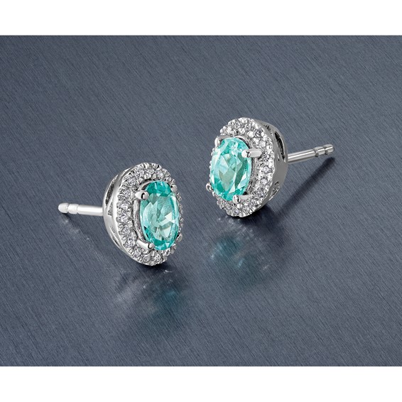 Pure Serenity 14k White Gold 1/10 carat Lab Grown Diamond VS/SI+ G+ and Lab Created Paraiba Post Earrings