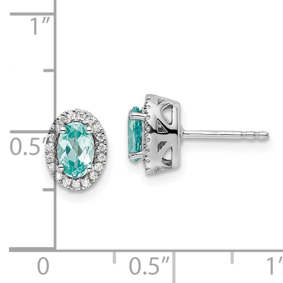 Pure Serenity 14k White Gold 1/10 carat Lab Grown Diamond VS/SI+ G+ and Lab Created Paraiba Post Earrings