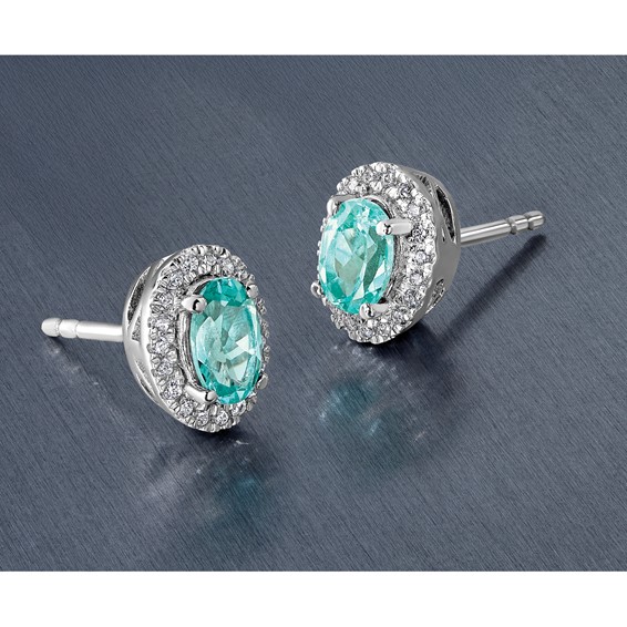 Pure Serenity 14k White Gold 1/10 carat Lab Grown Diamond VS/SI+ G+ and Lab Created Paraiba Post Earrings