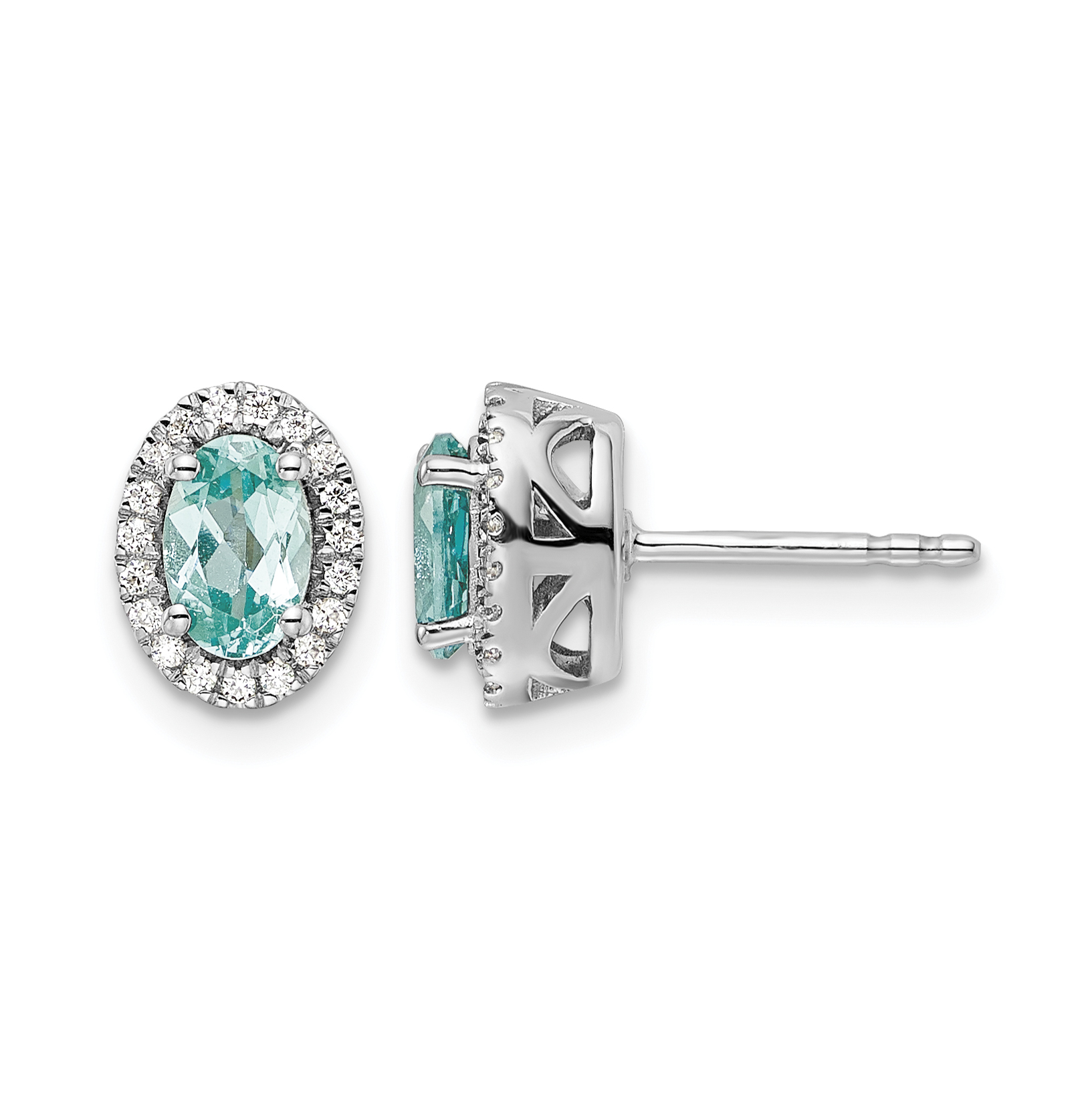Pure Serenity 14k White Gold 1/10 carat Lab Grown Diamond VS/SI+ G+ and Lab Created Paraiba Post Earrings (EM9527-CP-015-WLG)