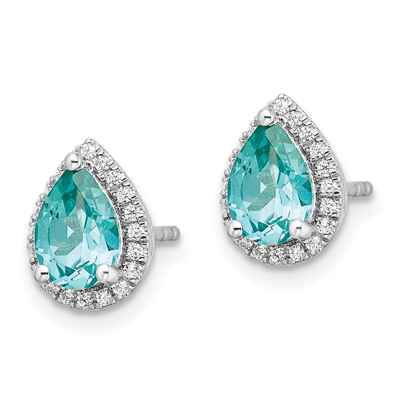 Pure Serenity 14k White Gold 1/6 carat Lab Grown Diamond VS/SI+ G+ and Lab Created Paraiba Pear Post Earrings