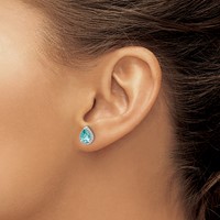 Pure Serenity 14K White Gold 0.17 Carat Lab Grown Diamond VS SI+ G+ and Lab Created Paraiba Pear Post Earrings view 3